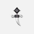 Silver with black cubic zirconia crystal dagger titanium flatback stud, product view 4 – PUNKYOUTH