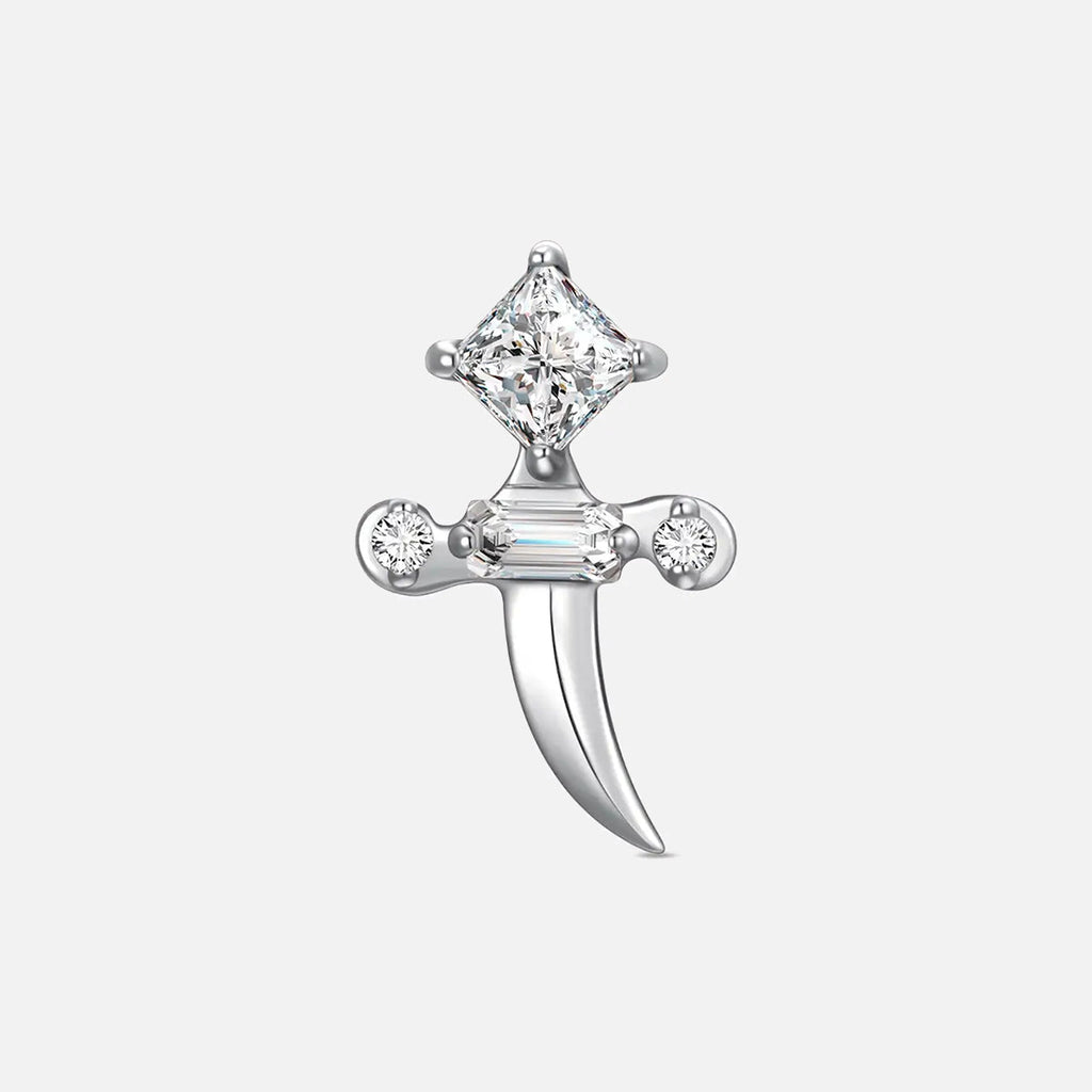 Silver with clear cubic zirconia crystal dagger titanium flatback stud, product view 1 – PUNKYOUTH