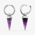 Silver-tone Crystal Prismatic hoop earrings with faceted purple prism drops