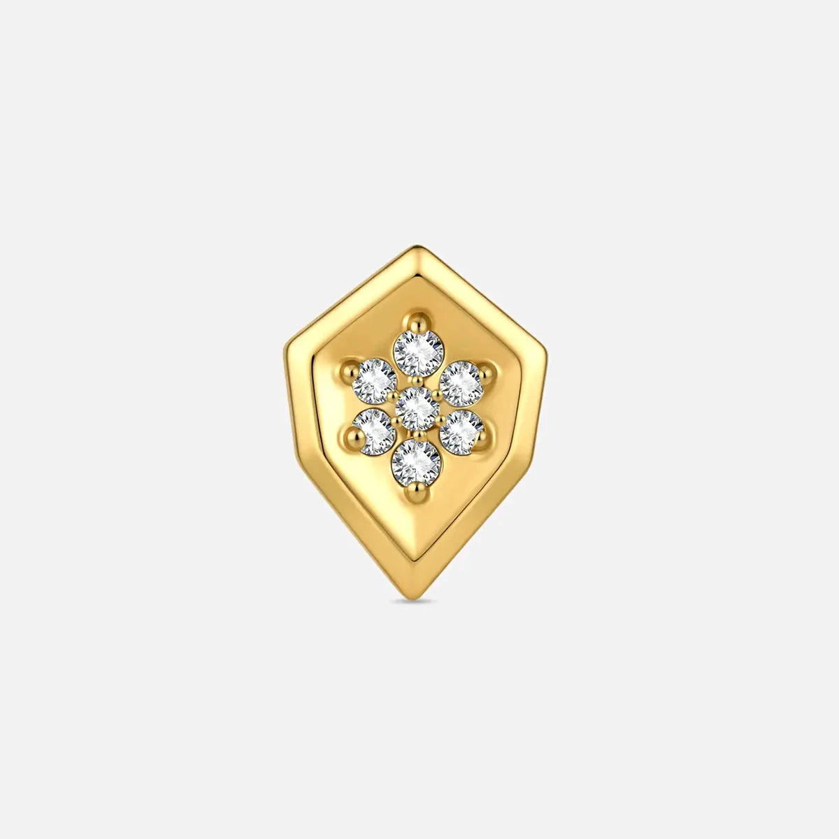 Gold with clear cubic zirconia crystal shield titanium flatback stud, product view 3 – PUNKYOUTH