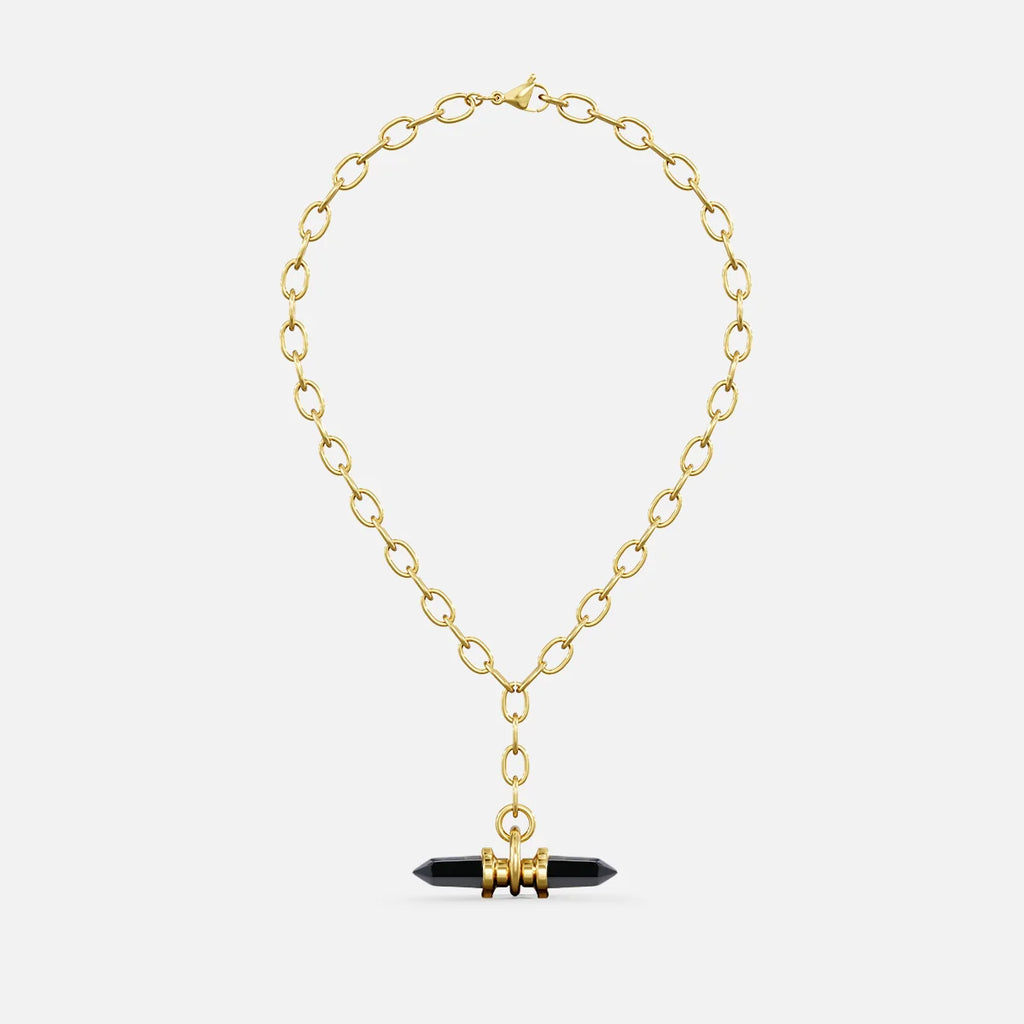 Gold Dual Prism chain necklace with black horizontal prism pendant