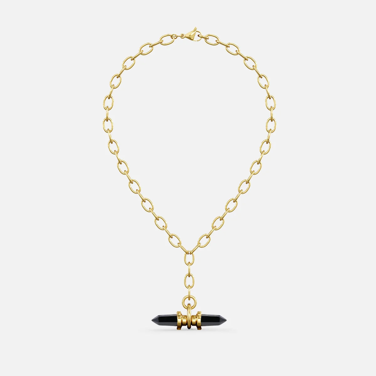 Gold Dual Prism chain necklace with black horizontal prism pendant