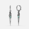 Silver-tone Eye Dagger Earrings feature eye-shaped stone inlays and a long dagger drop design.