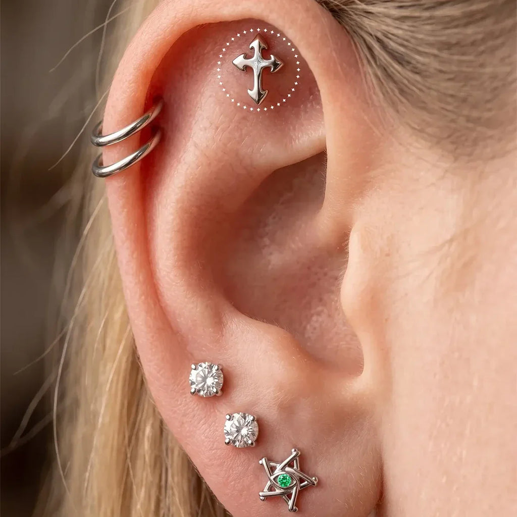 GOTHIC CROSS FLATBACK STUD