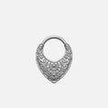 Silver-tone Gothic Mandala Clicker with ornate scrollwork, beaded textures, and a shield-shaped lower panel.