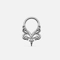 Silver-tone Gothic Vine Clicker with symmetrical scrollwork and a pointed vine detail on a light gray background.