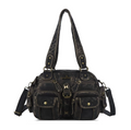 Women's Distressed Black Multi-Pocket Shoulder Bag - front studio view (1 of 2)