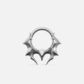 Silver-tone Infernal Horn Clicker with symmetrical pointed horn accents along the lower half of the ring.