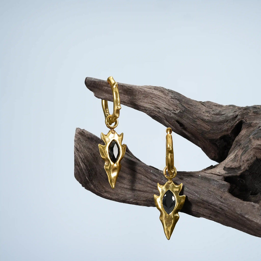 KNAPPED STONE EARRINGS (GOLD-OBSIDIAN)