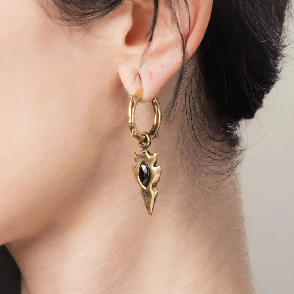 KNAPPED STONE EARRINGS (GOLD-OBSIDIAN)