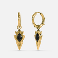 Gold-tone Knapped Stone Earrings feature black obsidian stones and faceted arrowhead drops.
