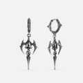 Longinus Halo Piercer Earrings in 925 sterling silver, pair shown front and back on white, highlighting the winged halo frame