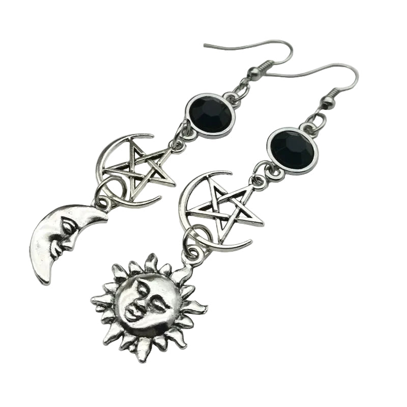 Women's Silver Moon Star Drop Earrings - alternate studio view (2 of 4)
