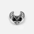 Owl Sentinel Rings in antiqued sterling silver with black obsidian stone eyes