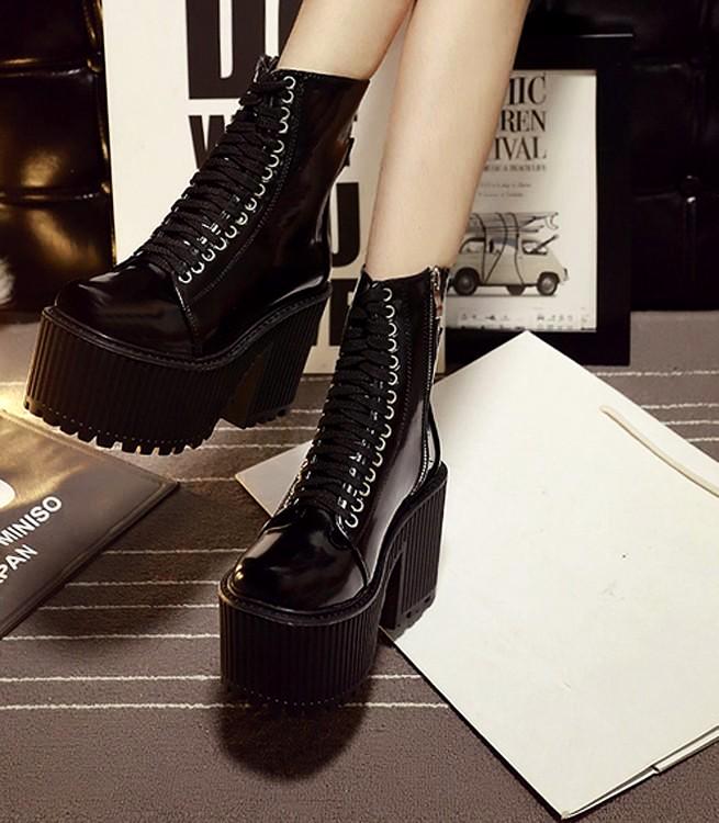 Shiny Stompers Lace-Up Boots