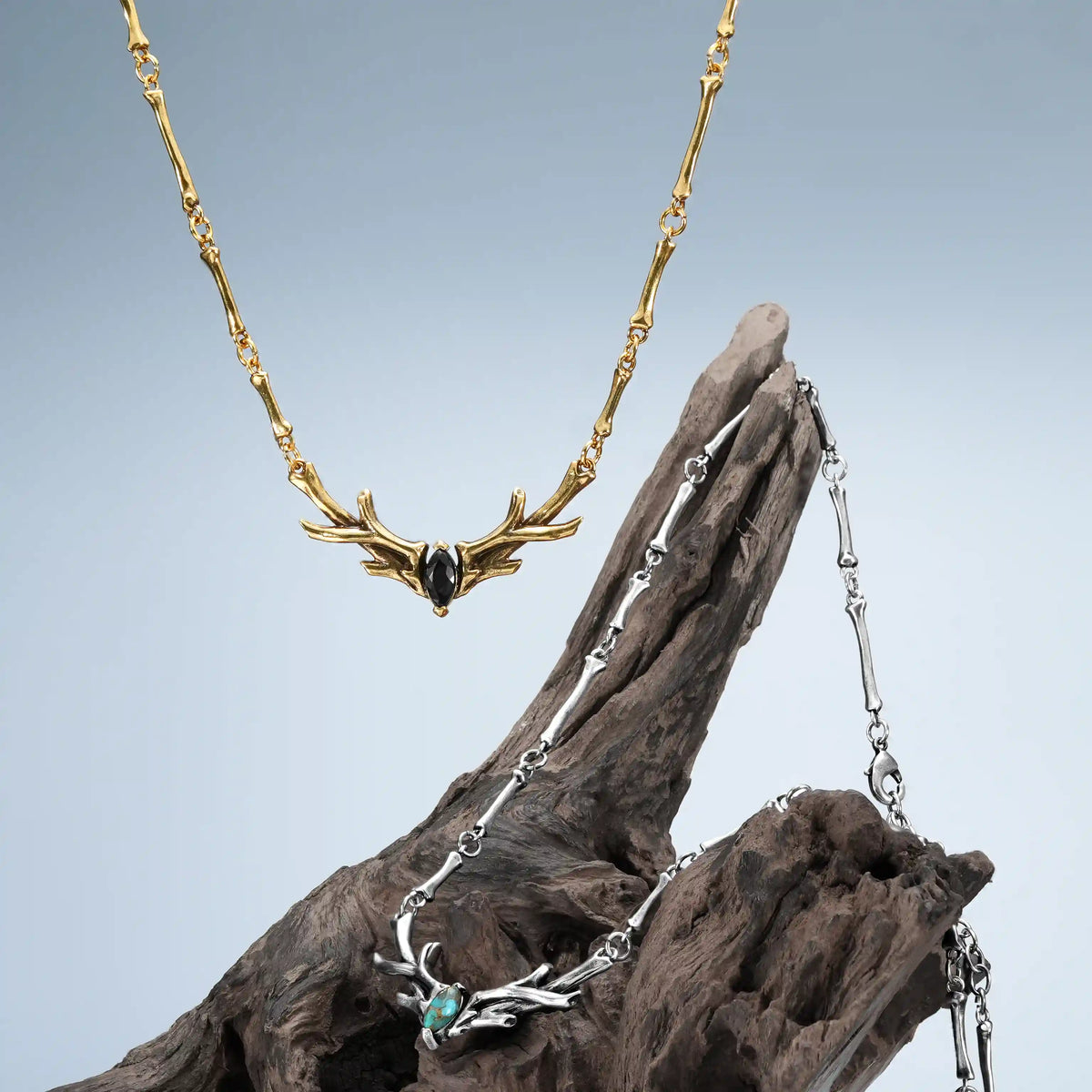 SACRED ANTLER COLLAR NECKLACE (GOLD-OBSIDIAN)