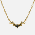 Sacred Antler Collar Necklace in 18K gold plating with obsidian center stone and sculptural antler design