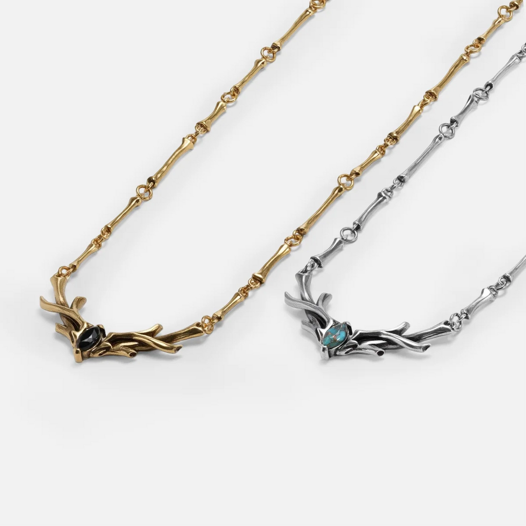 SACRED ANTLER COLLAR NECKLACE (GOLD-OBSIDIAN)