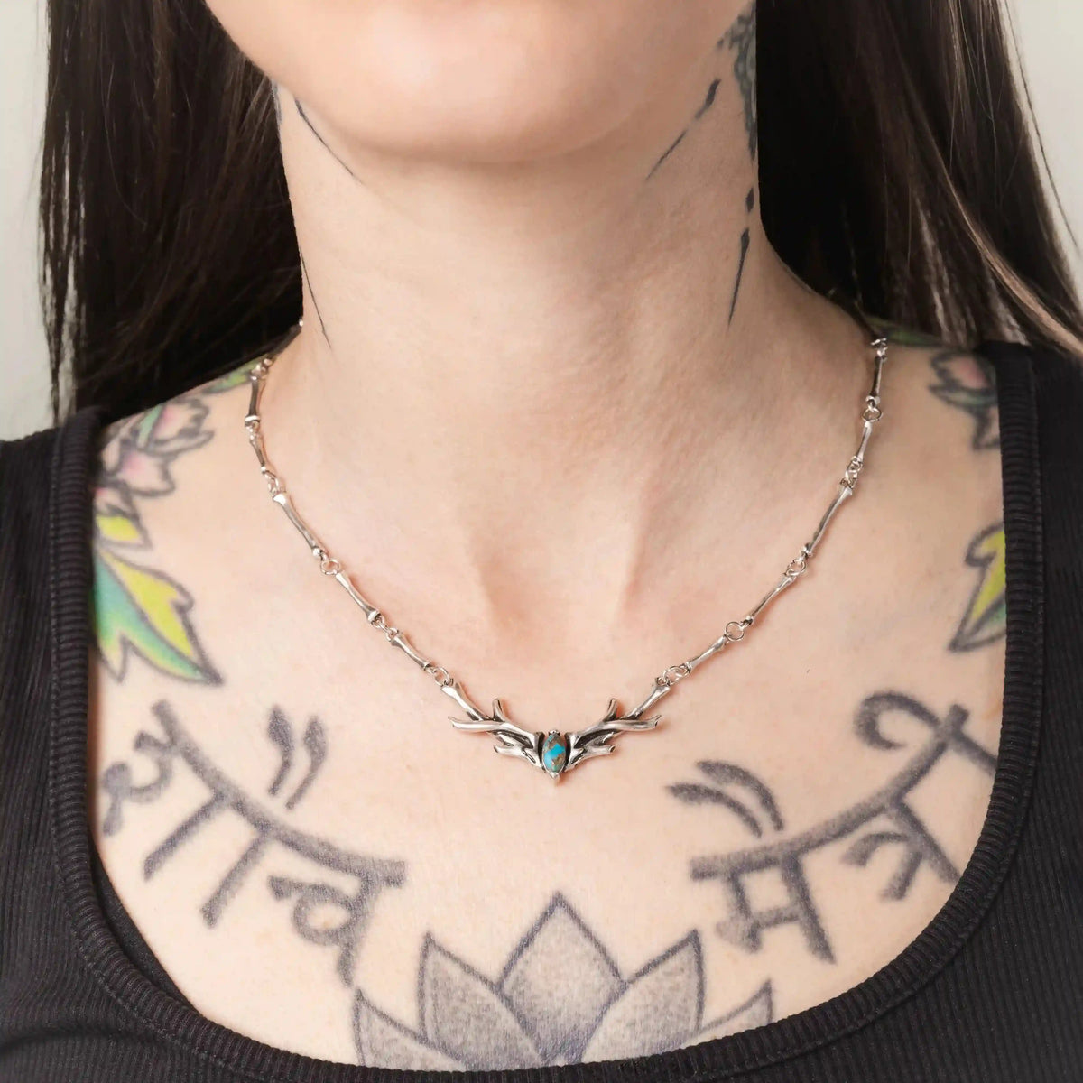 SACRED ANTLER COLLAR NECKLACE（SILVER-TURQUOISE)