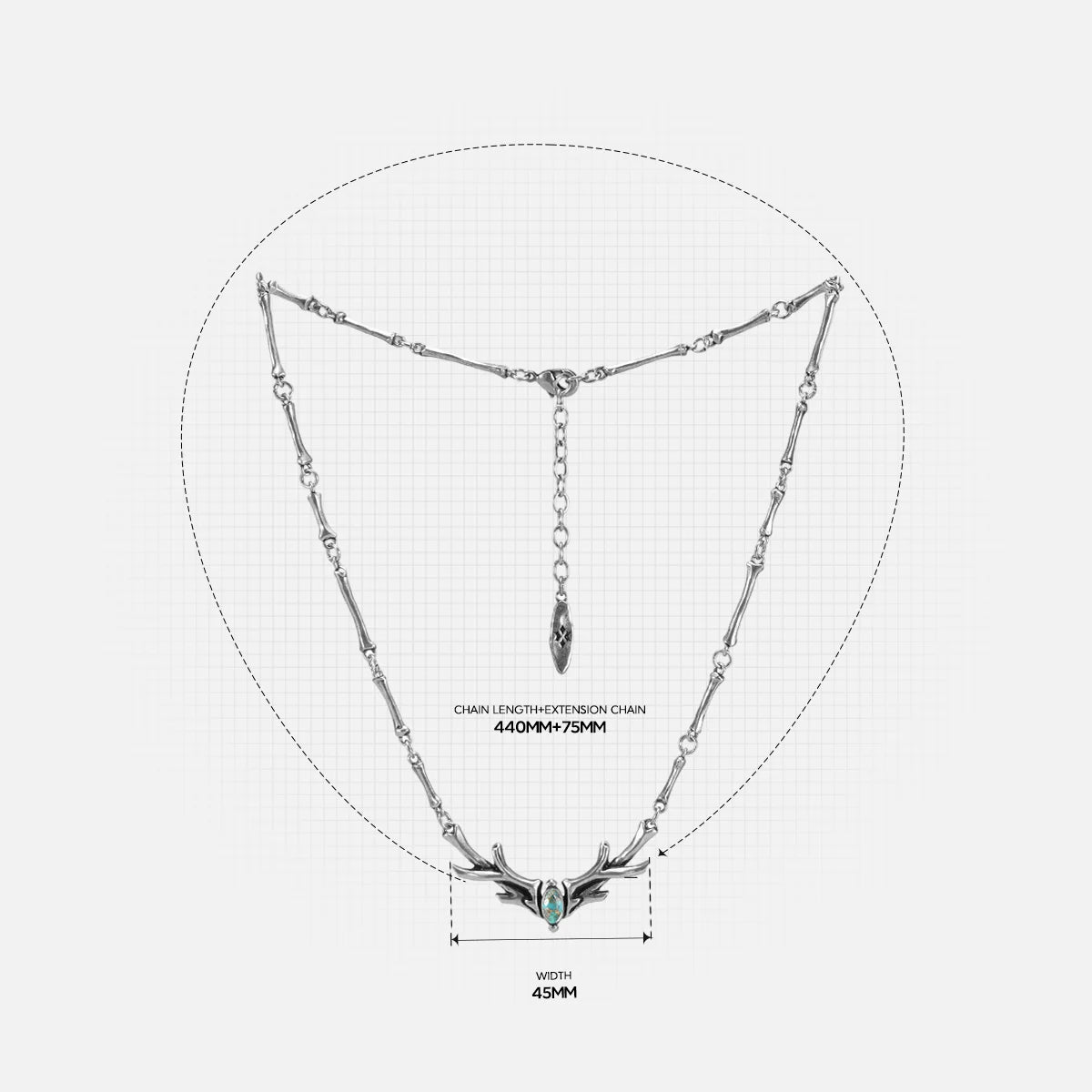 SACRED ANTLER COLLAR NECKLACE  (SILVER-OBSIDIAN)