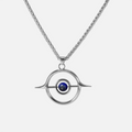 Stellar Grace Necklace with silver-tone chain and open circle pendant centered on a blue stone