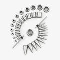 Stainless steel ear stretching kit with tapers, plugs, tunnels, and pointed expanders