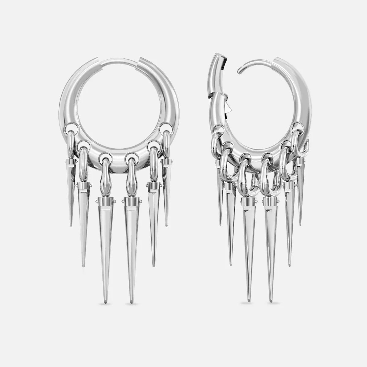 Silver-tone Tapered Chic hoop earrings with multiple long spike drops