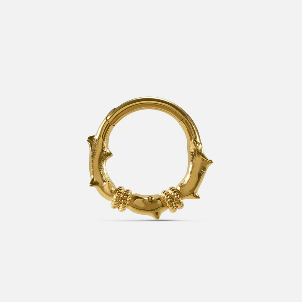 Thorn Bramble Clicker in 18K gold PVD titanium with sculpted thorn and bramble texture