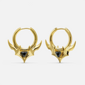 Pair of gold Trident Crest stone hoop earrings with black center accents