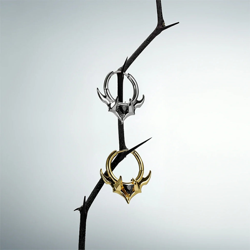 TRIDENT CREST STONE HOOPS EARRINGS