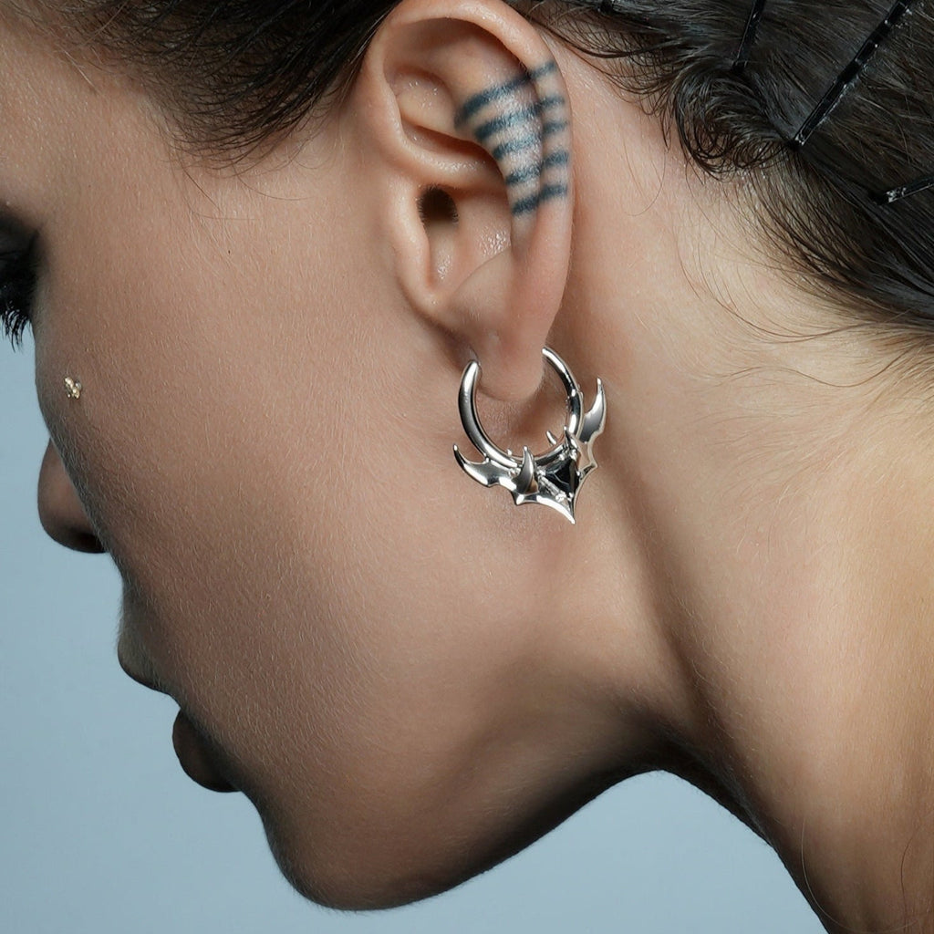 TRIDENT CREST STONE HOOPS EARRINGS
