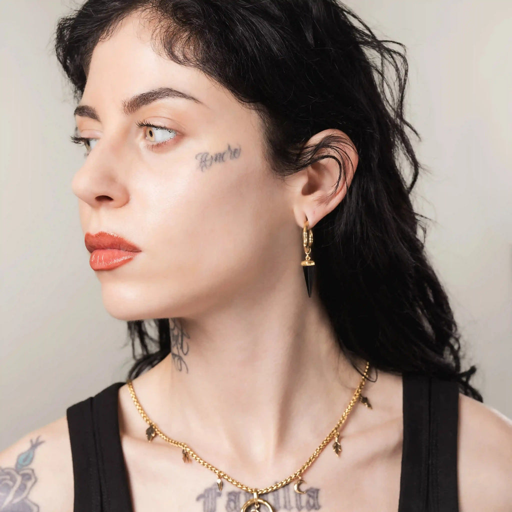 UNEARTHED SPIKE EARRINGS (GOLD-OBSIDIAN)