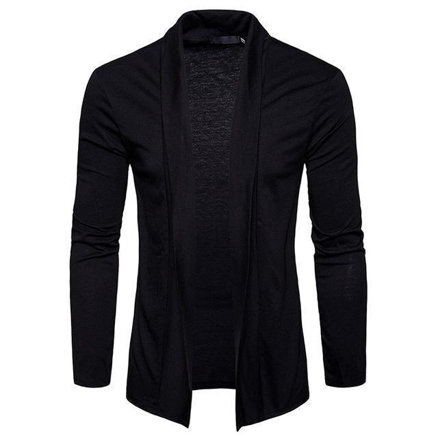 Men's Black Open-Front Shawl Knit Cardigan - front studio view (1 of 5)