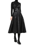 Women's Long Leather Dress Black - front studio view (1 of 4)