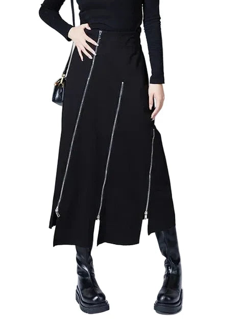 Women's Black Triple-Zip Split Midi Skirt - primary lifestyle photo (1 of 4)