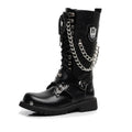 Men's Black Faux Leather Chain Combat Boots - front studio view (1 of 5)