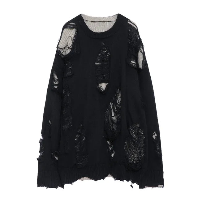Men's Charcoal Distressed Layered Knit Sweater - alternate studio view (4 of 4)