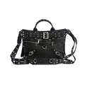 Women's Black Eyelet Buckle Faux Leather Handbag - front studio view (1 of 2)