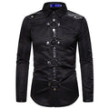 Men's Black Red Faux Leather Harness Shirt - front studio view (1 of 3)
