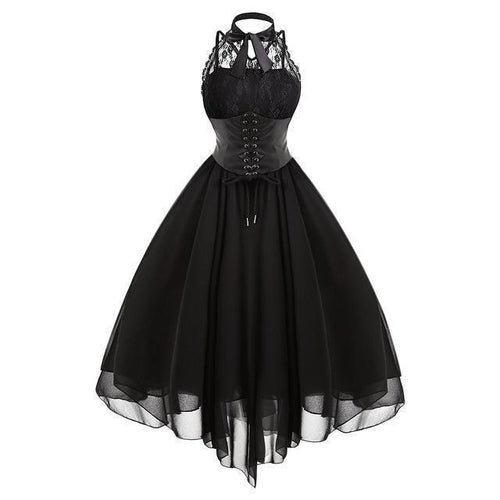 Women's Black Halter Lace Corset Midi Dress - front studio view (1 of 3)