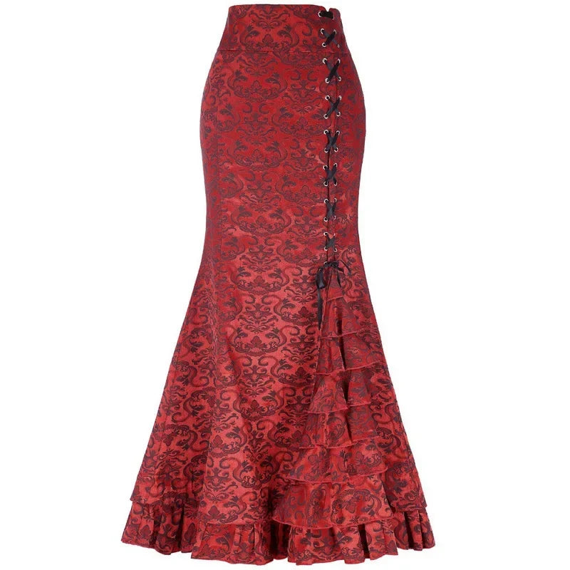 Raven Brocade Gothic Maxi Skirt - alternate view, shown with a person (3 of 3)