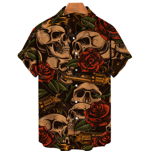 Hawaiian Skull Shirt - alternate view, shown with a person (3 of 4)