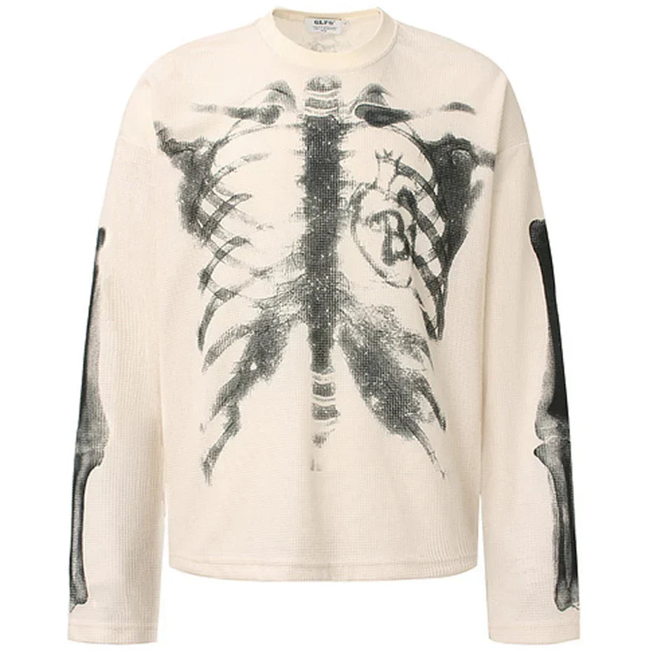 Ribcage Shadow Gothic Long Sleeve Top - alternate view, shown with a person (3 of 4)