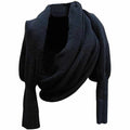 Women's Navy Ribbed Knit Sleeve Wrap - alternate studio view (2 of 3)
