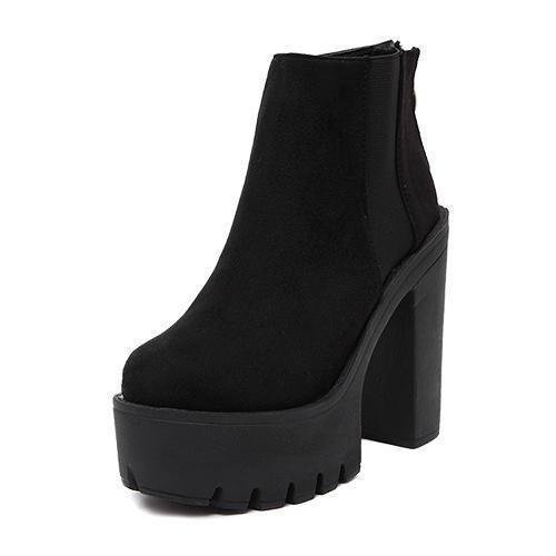 Black Suede Chelsea Platform Ankle Boots