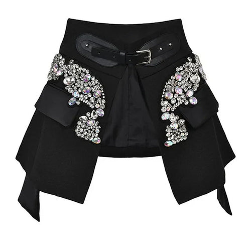 Women's Black Crystal Buckle Mini Skirt - front studio view (1 of 3)