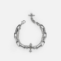 Vowbound Chain Bracelet in antiqued silver with gothic chain and cross-inspired black obsidian details, shown on white.