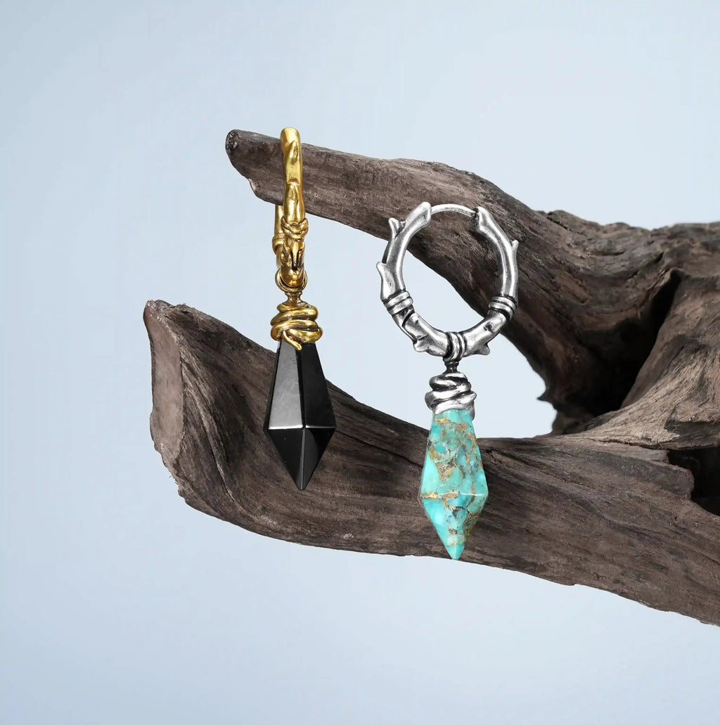 WRAPPED RELIC EARRINGS(SILVER-TURQUOISE)