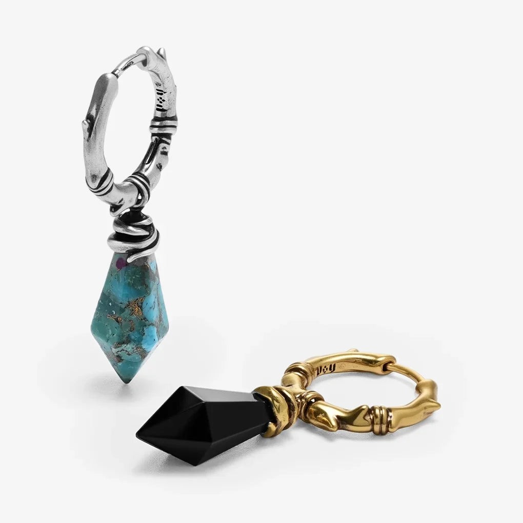 WRAPPED RELIC EARRINGS  (GOLD-OBSIDIAN)