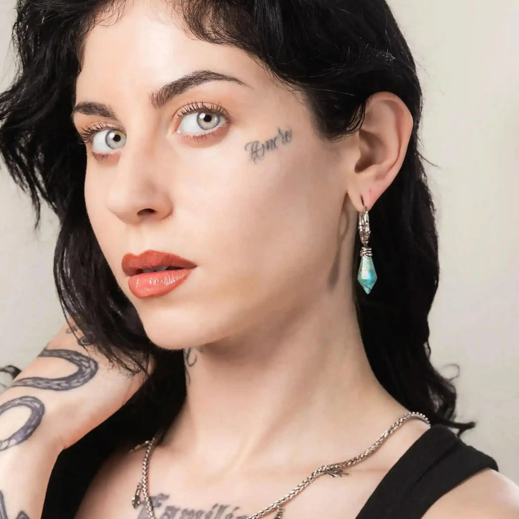 WRAPPED RELIC EARRINGS(SILVER-TURQUOISE)